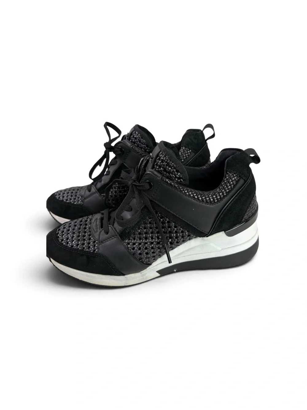 Michael Kors Black Leather Baskets Lace-Up Platform Sneakers woman’s shoes 7
